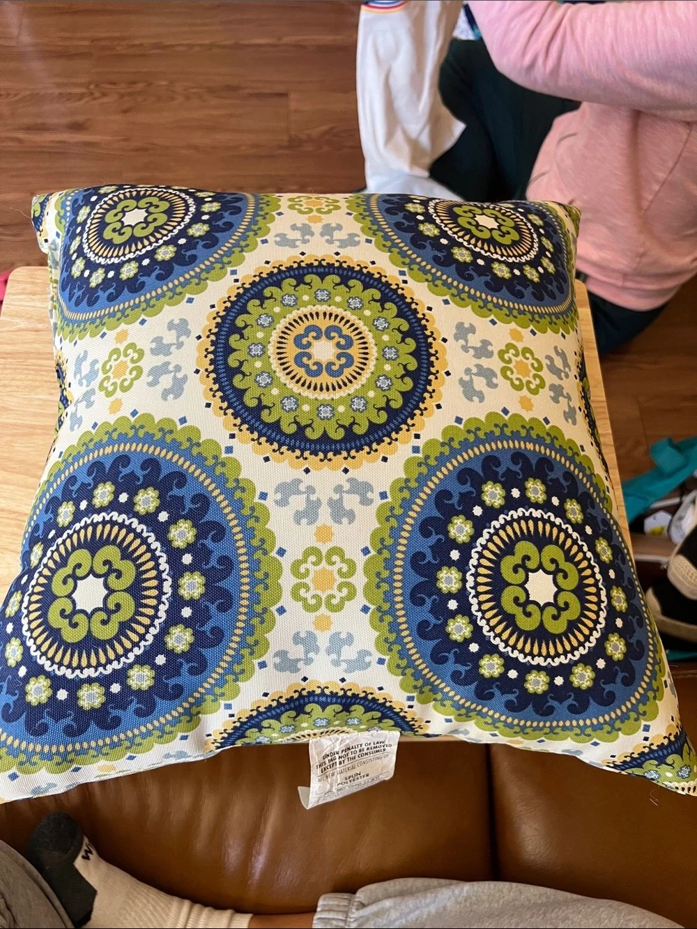Medallion Print Accent Pillow in Blue and Green